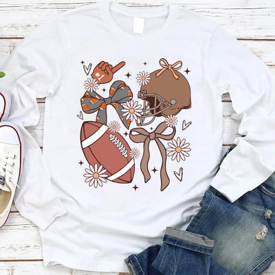 Football Coquette Long Sleeve Shirt, Preppy Game Day Football Tee, Glitter Football Mama Long Sleeve Shirt