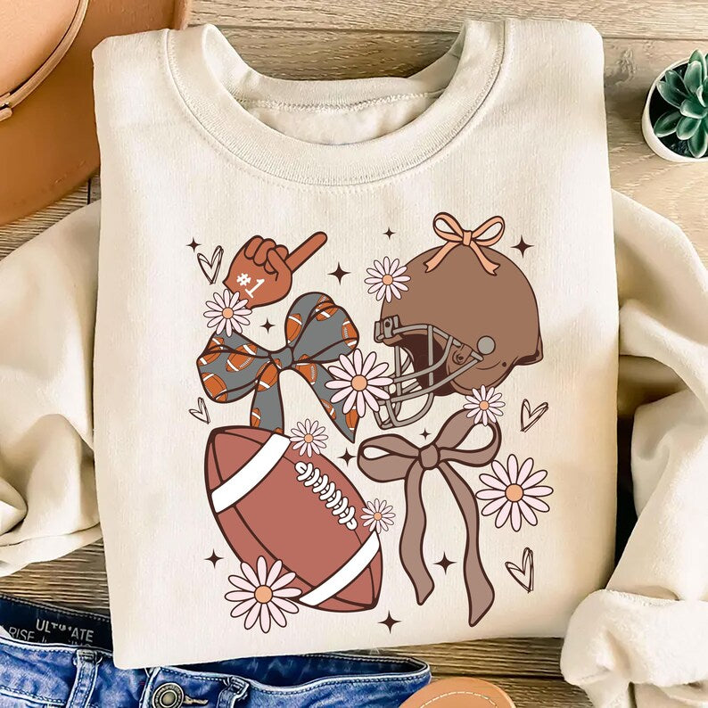 Football Coquette Sweatshirt, Preppy Game Day Football SweatShirt, Glitter Football Mama SweatShirt