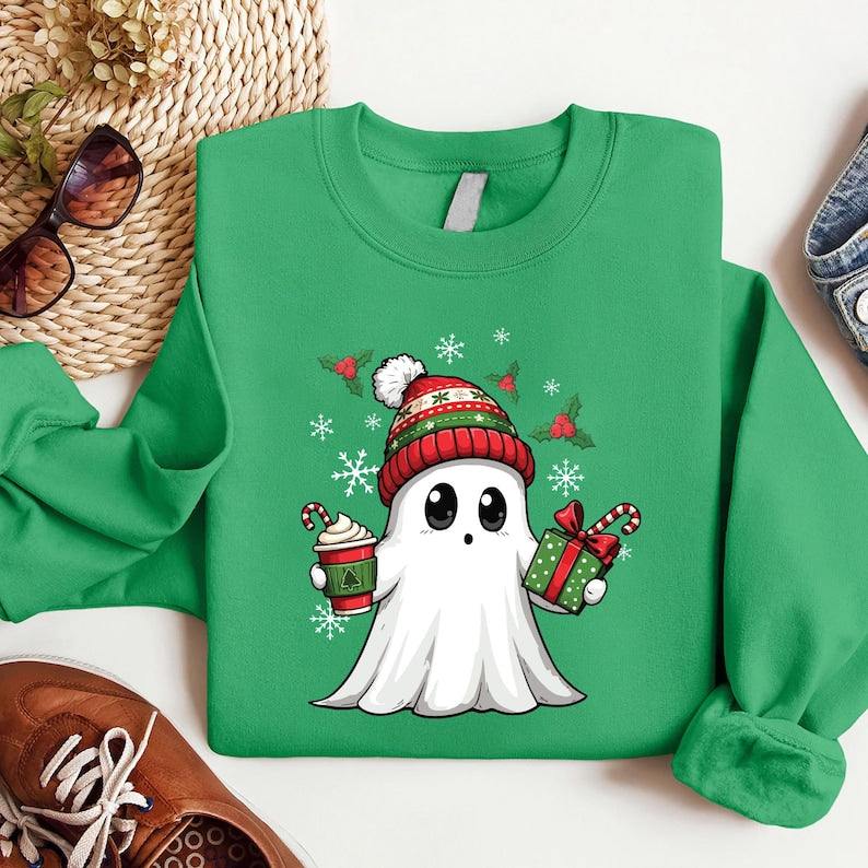 Ghost Santa Christmas Sweatshirt, Holiday Christmas Ghost SweatShirt, Cute Xmas Spirit SweatShirt