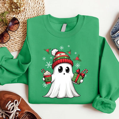 Ghost Santa Christmas Sweatshirt, Holiday Christmas Ghost SweatShirt, Cute Xmas Spirit SweatShirt