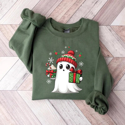 Ghost Santa Christmas Sweatshirt, Holiday Christmas Ghost SweatShirt, Cute Xmas Spirit SweatShirt
