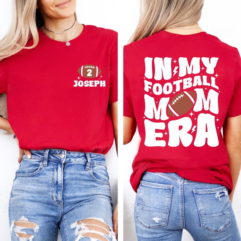 In My Football Mom Era Short Sleeve Shirt, Custom Football Mom Game Day Tee, Sport Mom Short Sleeve Shirt