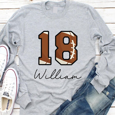 Custom Football Number Long Sleeve Shirt, Personalized Player or Mom Football Long Sleeve Shirt