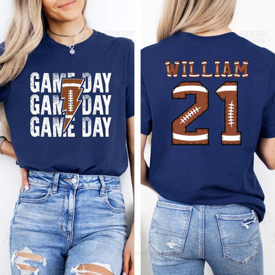 Personalized Football Game Day Short Sleeve Shirt, Custom Game Day Mom Football Tee, Child Name & Number Football Short Sleeve Shirt