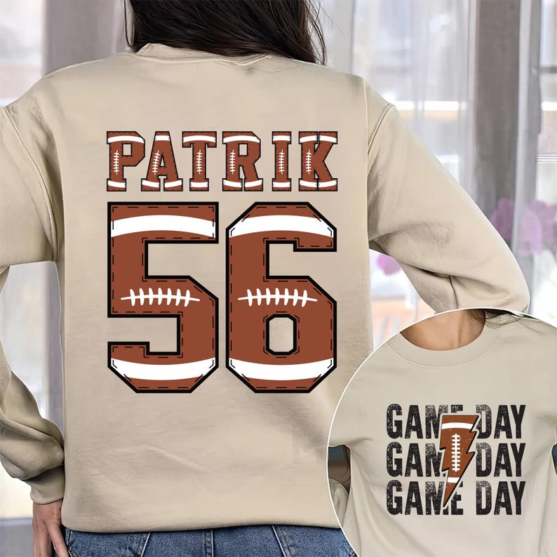 Personalized Football Game Day Short Sleeve Shirt, Custom Game Day Mom Football Tee, Child Name & Number Football Short Sleeve Shirt