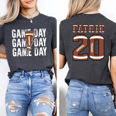Personalized Football Game Day Short Sleeve Shirt, Custom Game Day Mom Football Tee, Child Name & Number Football Short Sleeve Shirt