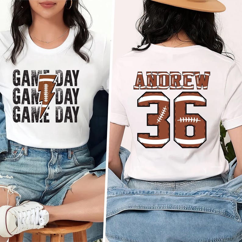 Personalized Football Game Day Short Sleeve Shirt, Custom Game Day Mom Football Tee, Child Name & Number Football Short Sleeve Shirt