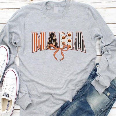 Coquette Halloween Mama Long Sleeve Shirt, Retro Spooky Mama Fall Long Sleeve Shirt, Cute Halloween Mom Long Sleeve Shirt