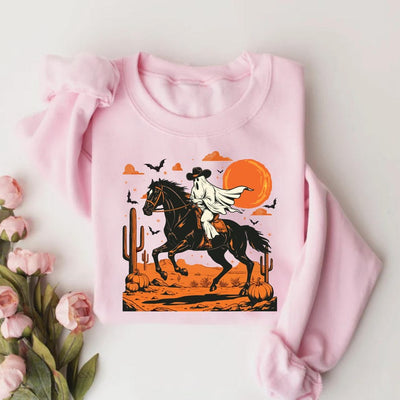 Retro Halloween Sweatshirt, Trendy Ghost and Bats Spooky Season SweatShirt, Vintage Halloween Party SweatShirt