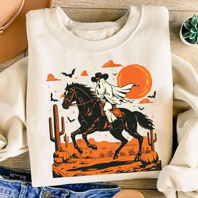 Retro Halloween Sweatshirt, Trendy Ghost and Bats Spooky Season SweatShirt, Vintage Halloween Party SweatShirt
