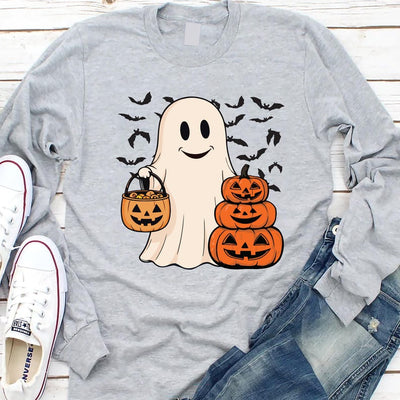 Ghost Halloween Long Sleeve Shirt, Women’s Halloween Party Long Sleeve Shirt, Cute Fall Costume Long Sleeve Shirt