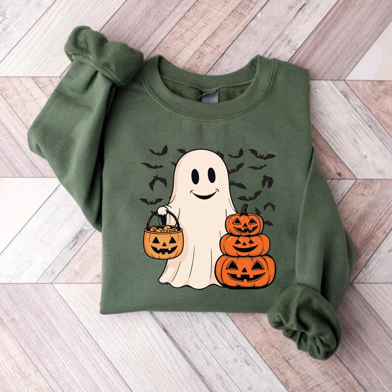 Ghost Halloween Sweatshirt, Women’s Halloween Party SweatShirt, Cute Fall Costume SweatShirt, Spooky Season SweatShirt