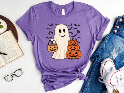 Ghost Halloween Short Sleeve Shirt, Women’s Halloween Party Tee, Cute Fall Costume Short Sleeve Shirt, Spooky Season Short Sleeve Shirt