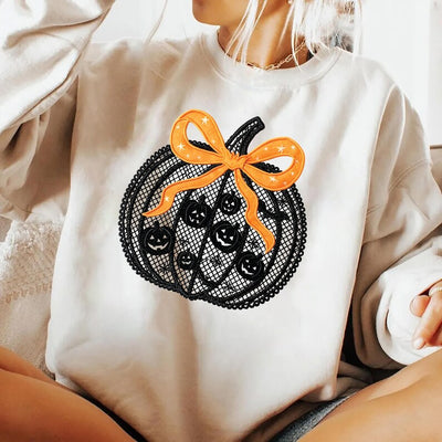 Black Lace Pumpkin Sweatshirt, Coquette Halloween Pumpkin Sweatshirt, Fall Pumpkin Season Sweatshirt