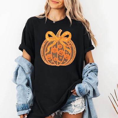Black Lace Pumpkin Shirt, Coquette Halloween Pumpkin Shirt