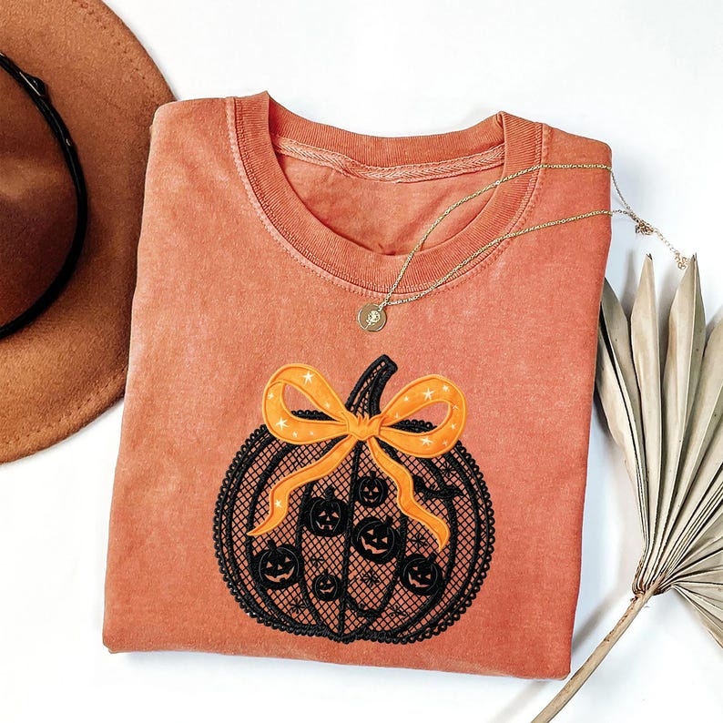 Black Lace Pumpkin Shirt, Coquette Halloween Pumpkin Shirt