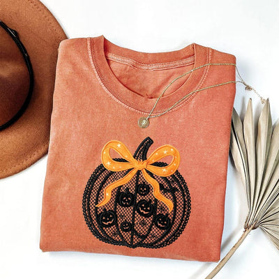 Black Lace Pumpkin Shirt, Coquette Halloween Pumpkin Shirt