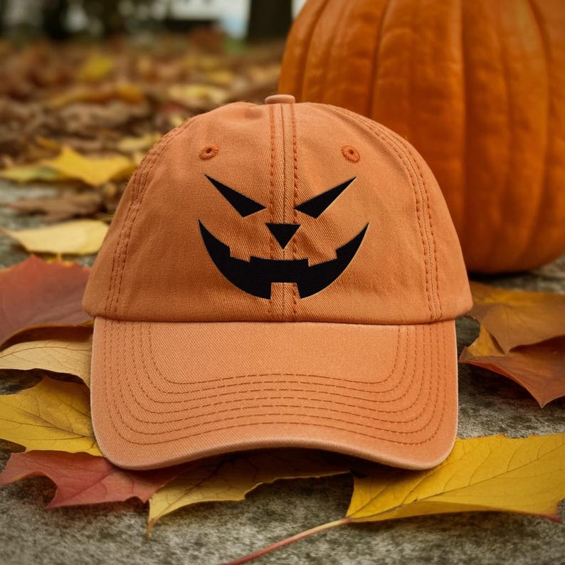 Jack-o-lantern Pumpkin Embroidered Hat, Spooky Season Baseball Cap, Halloween Costume Hat, Vintage Dad Cap, Cute Halloween Gift
