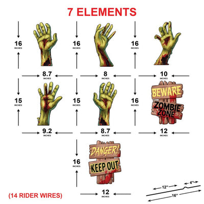 Zombie Yard Signs with Hands and Warning Signs, Spooky Halloween Lawn Decorations with Stakes, Outdoor Trick-or-Treat Party Yard Props
