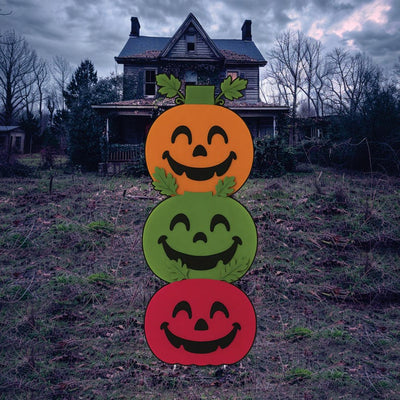 Stacked Pumpkin Halloween Yard Sign with Stakes, Funny Face Outdoor Lawn Decoration, Maple Leaf Fall Yard Ornament for Garden or Pathway