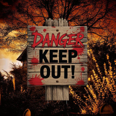 Beware Danger Haunted Keep Out Yard Sign with Stakes, Scary Halloween Lawn Decoration, Spooky Outdoor Haunted House or Walkway Décor