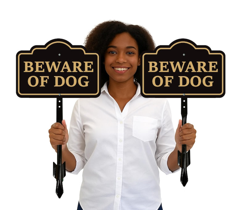 Beware of Dog Yard Sign with 16" Stake, Rust-Free Aluminum Warning Sign, Home Security Not Responsible Sign for Lawn, Outdoor Dog Alert