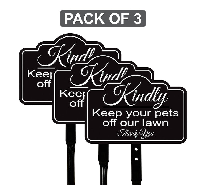 3 Pack Keep Pets Off Lawn Yard Sign with 16" Stake, Rust-Free Aluminum Outdoor Warning Sign, Kindly Keep Pets Off Grass, Dog Cat Deterrent