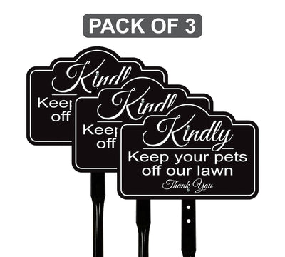 3 Pack Keep Pets Off Lawn Yard Sign with 16" Stake, Rust-Free Aluminum Outdoor Warning Sign, Kindly Keep Pets Off Grass, Dog Cat Deterrent