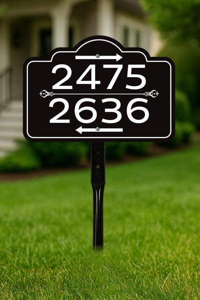 Custom House Number Yard Sign with Arrows, Multiple Address Directional Sign with 16" Stake, Rust-Free Aluminum Lawn Sign for Homes, Cabins