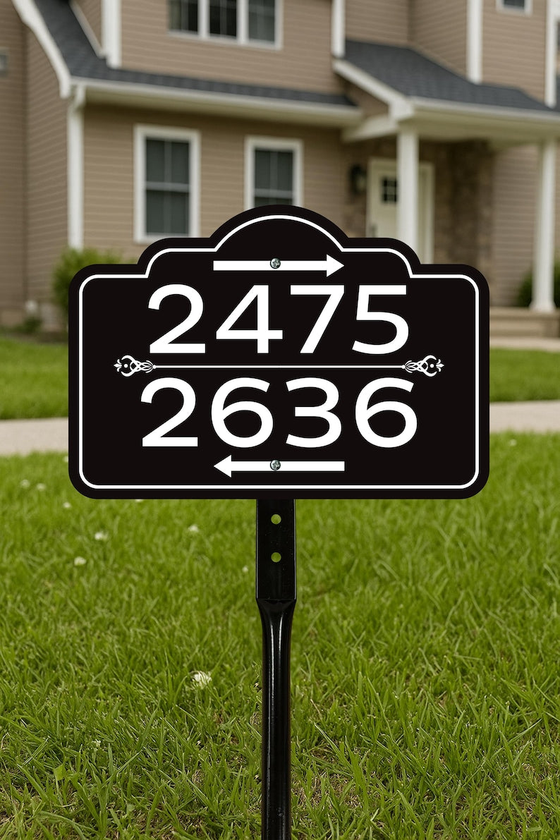 3 Pack Custom House Number Yard Sign with Arrows, Multiple Address Directional Sign with 16" Stake, Aluminum Lawn Sign for Homes, Cabins