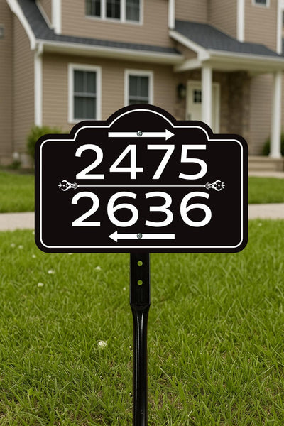 2 Pack Custom House Number Yard Sign with Arrows, Multiple Address Directional Sign with 16" Stake, Aluminum Lawn Sign for Homes, Cabins