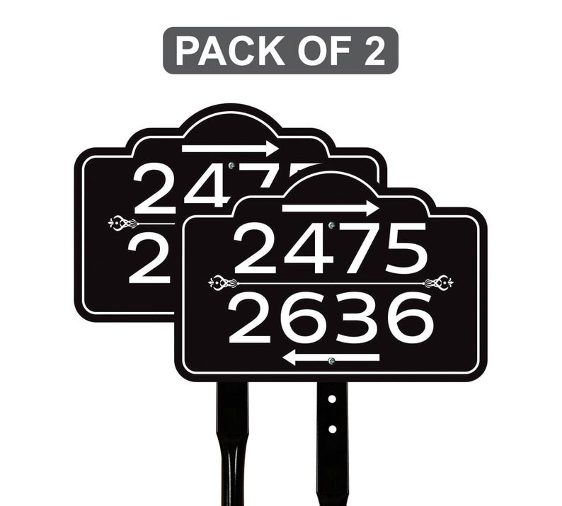 2 Pack Custom House Number Yard Sign with Arrows, Multiple Address Directional Sign with 16" Stake, Aluminum Lawn Sign for Homes, Cabins