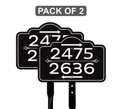 2 Pack Custom House Number Yard Sign with Arrows, Multiple Address Directional Sign with 16" Stake, Aluminum Lawn Sign for Homes, Cabins