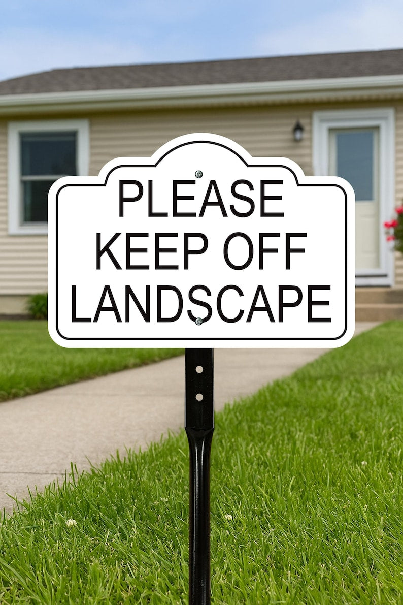 2 Pack Please Keep Off Landscape Yard Sign with 16" Stake, Rust-Free Aluminum Stay Off Grass Warning Sign, Outdoor Garden Lawn Protection
