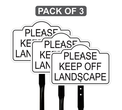 3 Pack Please Keep Off Landscape Yard Sign with 16" Stake, Rust-Free Aluminum Stay Off Grass Warning Sign, Outdoor Garden Lawn Protection