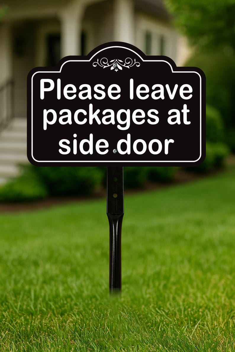 3 Pack Please Leave Packages at Side Door Yard Sign with 16" Stake, Aluminum Delivery Instruction Sign, Outdoor Parcel Drop Off Lawn Sign