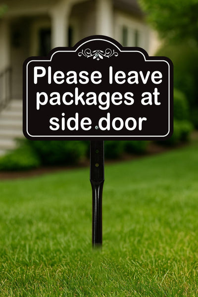 3 Pack Please Leave Packages at Side Door Yard Sign with 16" Stake, Aluminum Delivery Instruction Sign, Outdoor Parcel Drop Off Lawn Sign