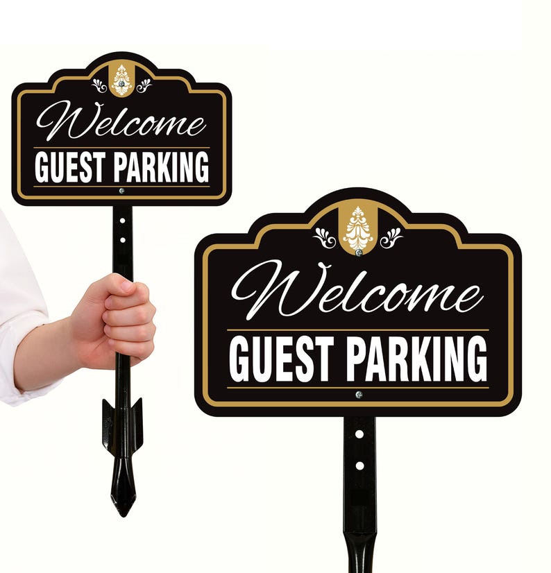 2 Pack Guest Parking Only Yard Sign with 16" Stake, Rust-Free Aluminum Parking Sign for Visitors, Reserved Guest Outdoor Lawn Parking Marker