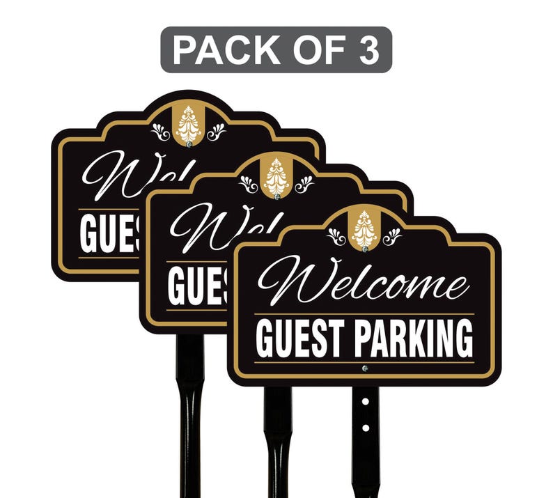 3 Pack Guest Parking Only Yard Sign with 16" Stake, Rust-Free Aluminum Parking Sign for Visitors, Reserved Guest Outdoor Lawn Parking Marker