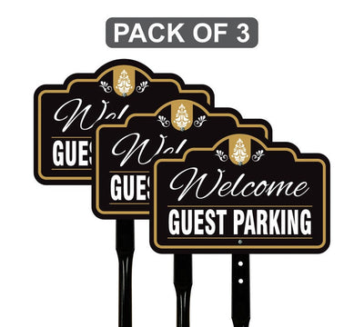 3 Pack Guest Parking Only Yard Sign with 16" Stake, Rust-Free Aluminum Parking Sign for Visitors, Reserved Guest Outdoor Lawn Parking Marker