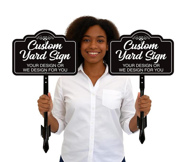 2 Pack Custom Aluminum Yard Sign with 16" Stake, Personalized Metal Outdoor Sign, Fully Customizable Lawn Marker for Home, Business, Events