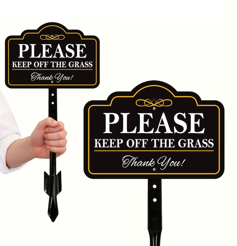 Please Keep Off The Grass Yard Sign with 16" Stake, Rust-Free Aluminum Stay Off Grass Warning Sign, Outdoor Landscape Protection Lawn Sign