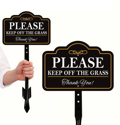 3 Pack Please Keep Off The Grass Yard Sign with 16" Stake, Aluminum Stay Off Grass Warning Sign, Outdoor Landscape Protection Lawn Sign