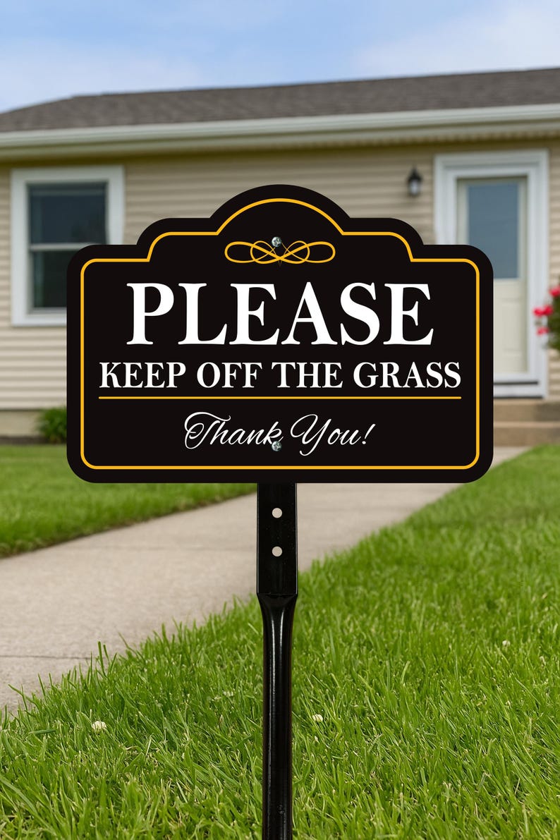 3 Pack Please Keep Off The Grass Yard Sign with 16" Stake, Aluminum Stay Off Grass Warning Sign, Outdoor Landscape Protection Lawn Sign