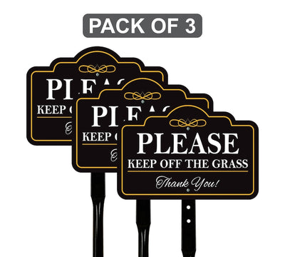 3 Pack Please Keep Off The Grass Yard Sign with 16" Stake, Aluminum Stay Off Grass Warning Sign, Outdoor Landscape Protection Lawn Sign