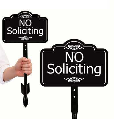3 Pack No Soliciting Yard Sign with 16" Stake, Rust-Free Aluminum No Solicitors Warning Sign, Outdoor Home Privacy and Security Lawn Sign