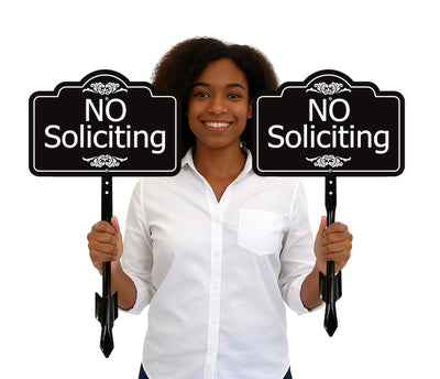 3 Pack No Soliciting Yard Sign with 16" Stake, Rust-Free Aluminum No Solicitors Warning Sign, Outdoor Home Privacy and Security Lawn Sign
