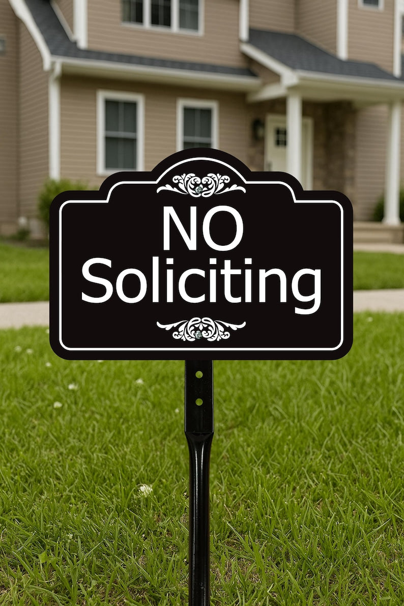 3 Pack No Soliciting Yard Sign with 16" Stake, Rust-Free Aluminum No Solicitors Warning Sign, Outdoor Home Privacy and Security Lawn Sign