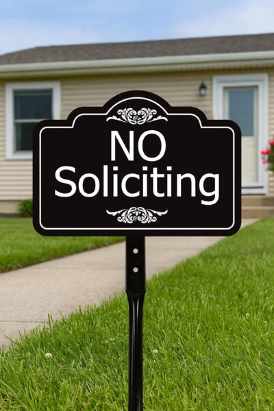 3 Pack No Soliciting Yard Sign with 16" Stake, Rust-Free Aluminum No Solicitors Warning Sign, Outdoor Home Privacy and Security Lawn Sign