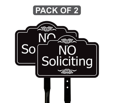 2 Pack No Soliciting Yard Sign with 16" Stake, Rust-Free Aluminum No Solicitors Warning Sign, Outdoor Home Privacy and Security Lawn Sign